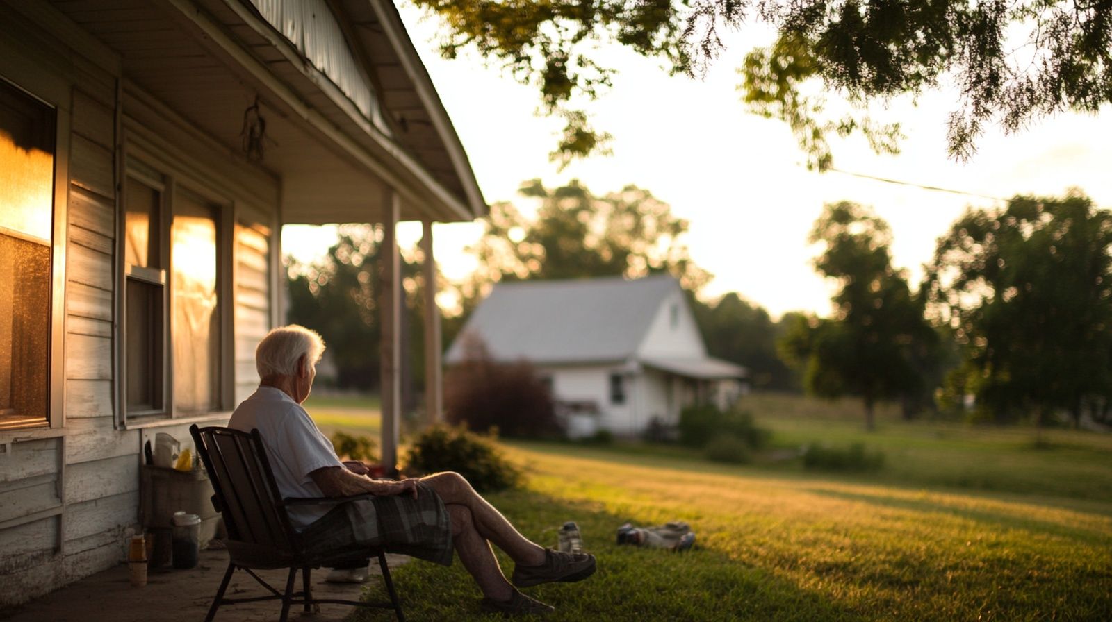 Elderly Man Sitting On Porch Reflecting On Estate Planning And Legacy Ownership