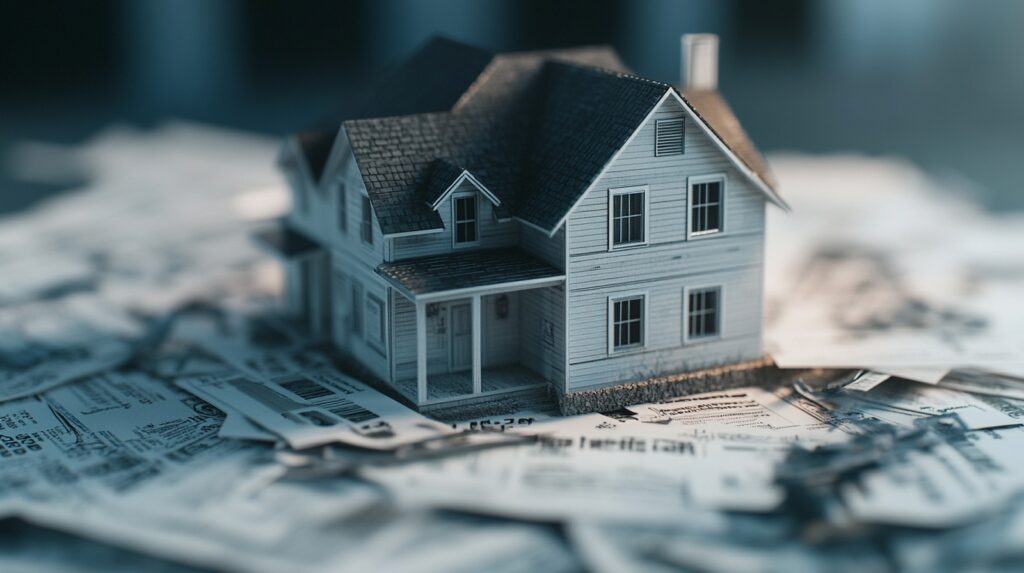 Miniature House Surrounded By Legal Documents Representing Real Estate Planning And Asset Management